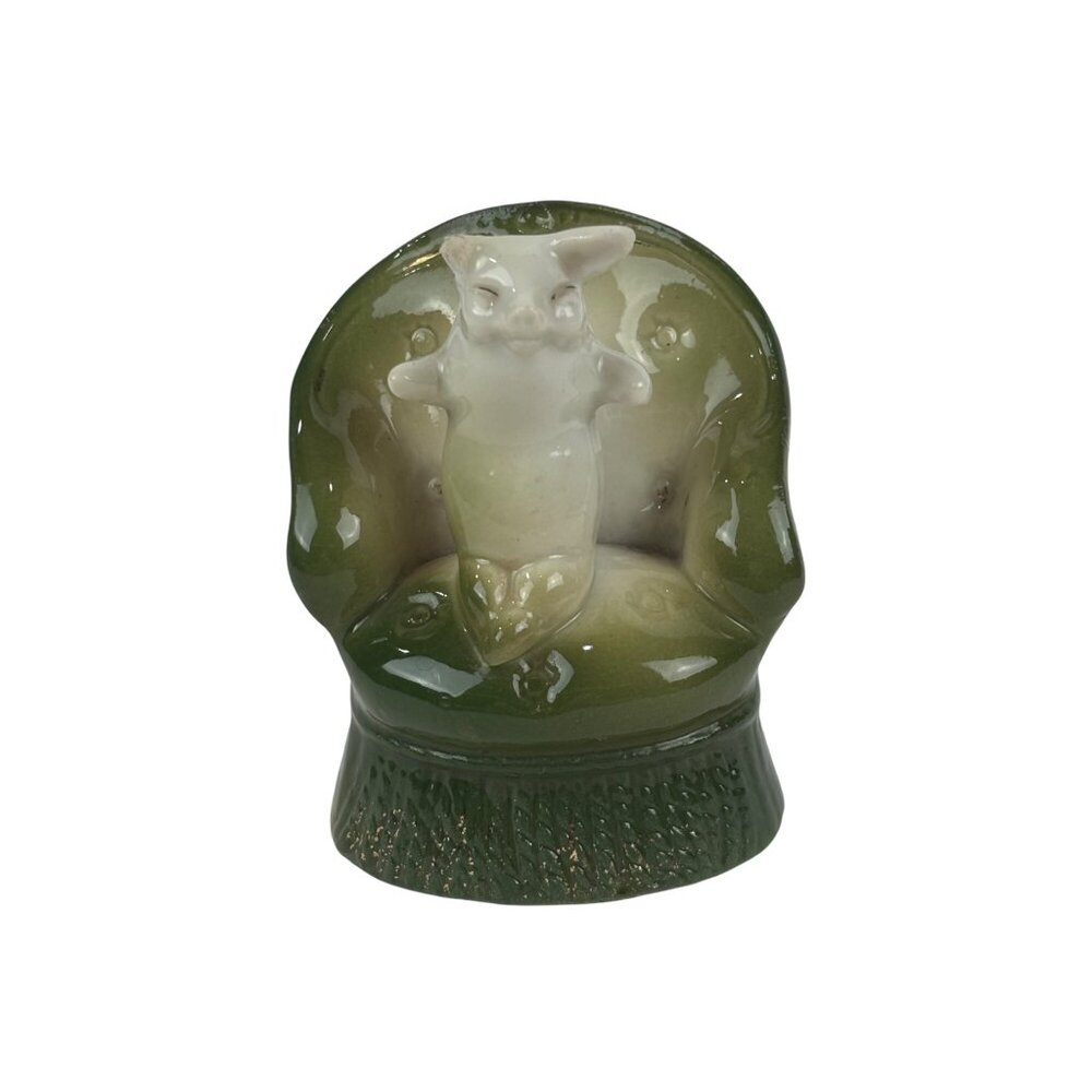Vintage Porcelain Pig On Chair Toothpick Holder Tiny Green Vase - Picture 1 of 10